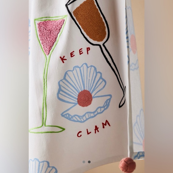 NEW IN PACKAGE Anthropologie Jordan Nickson Keep Clam Embroidered Dish Towel 🥂 - Picture 2 of 4